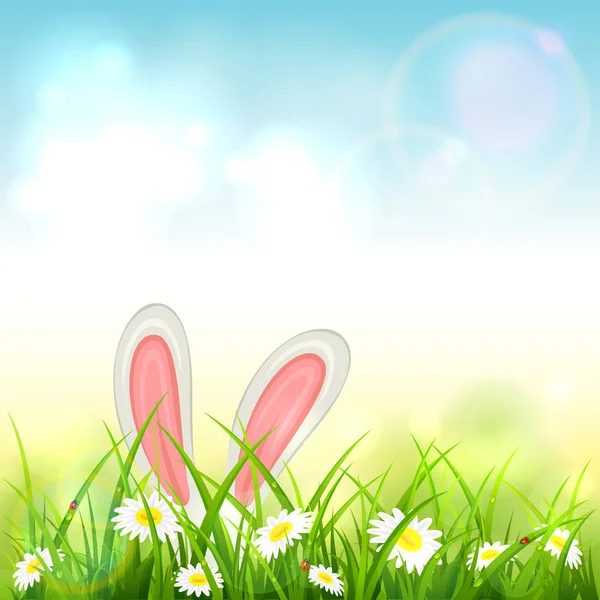 Fond bleu nature avec lapin de Pâques — Image vectorielle