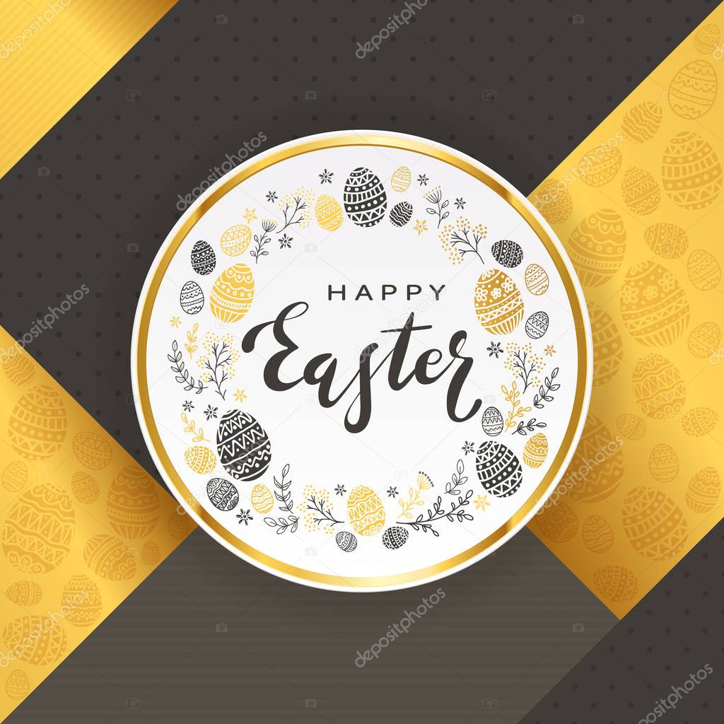 Card with Easter Eggs on Black and Gold Background