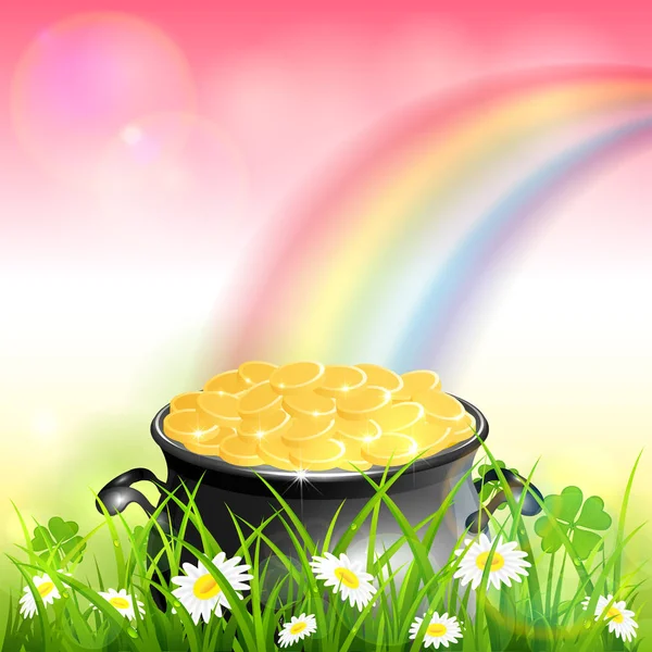 Patrick day rainbow auf rosa natur hintergrund mit leprechauns g — Stockvektor