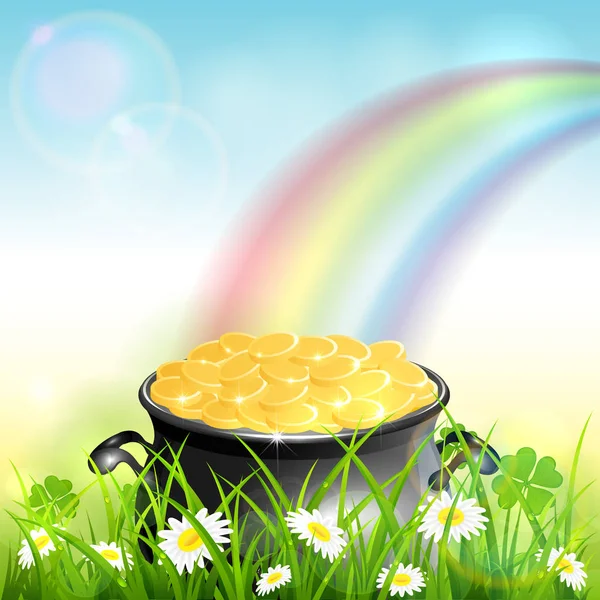 Patrick Day Arc-en-ciel sur fond bleu nature avec Leprechauns G — Image vectorielle