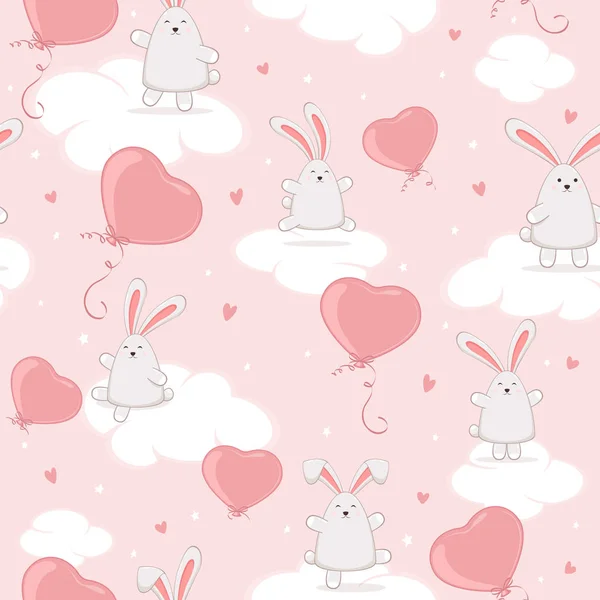 Seamless Background with Easter Rabbits and Valentines Hearts on — Stock Vector