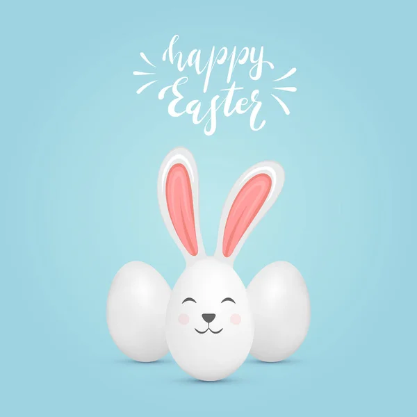 Cute Easter Rabbit and Eggs on Blue Background — Stock Vector