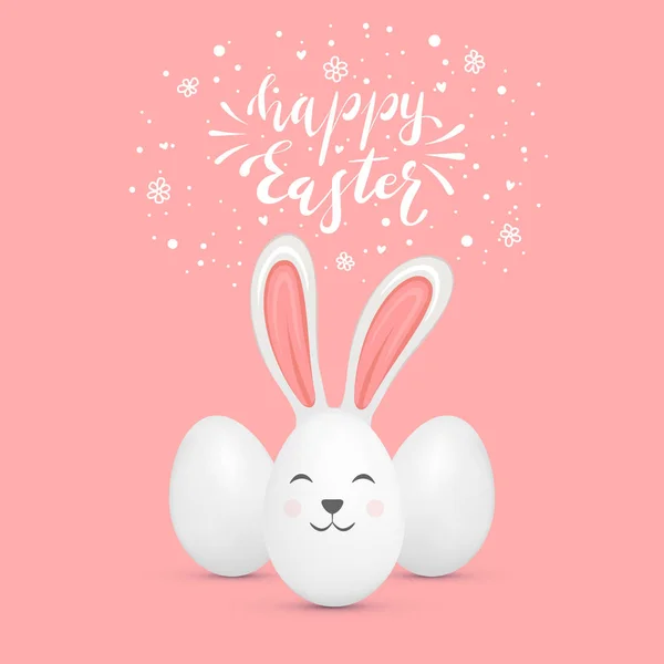 かわいいイースターのウサギとピンクの背景の卵 — ストックベクタ