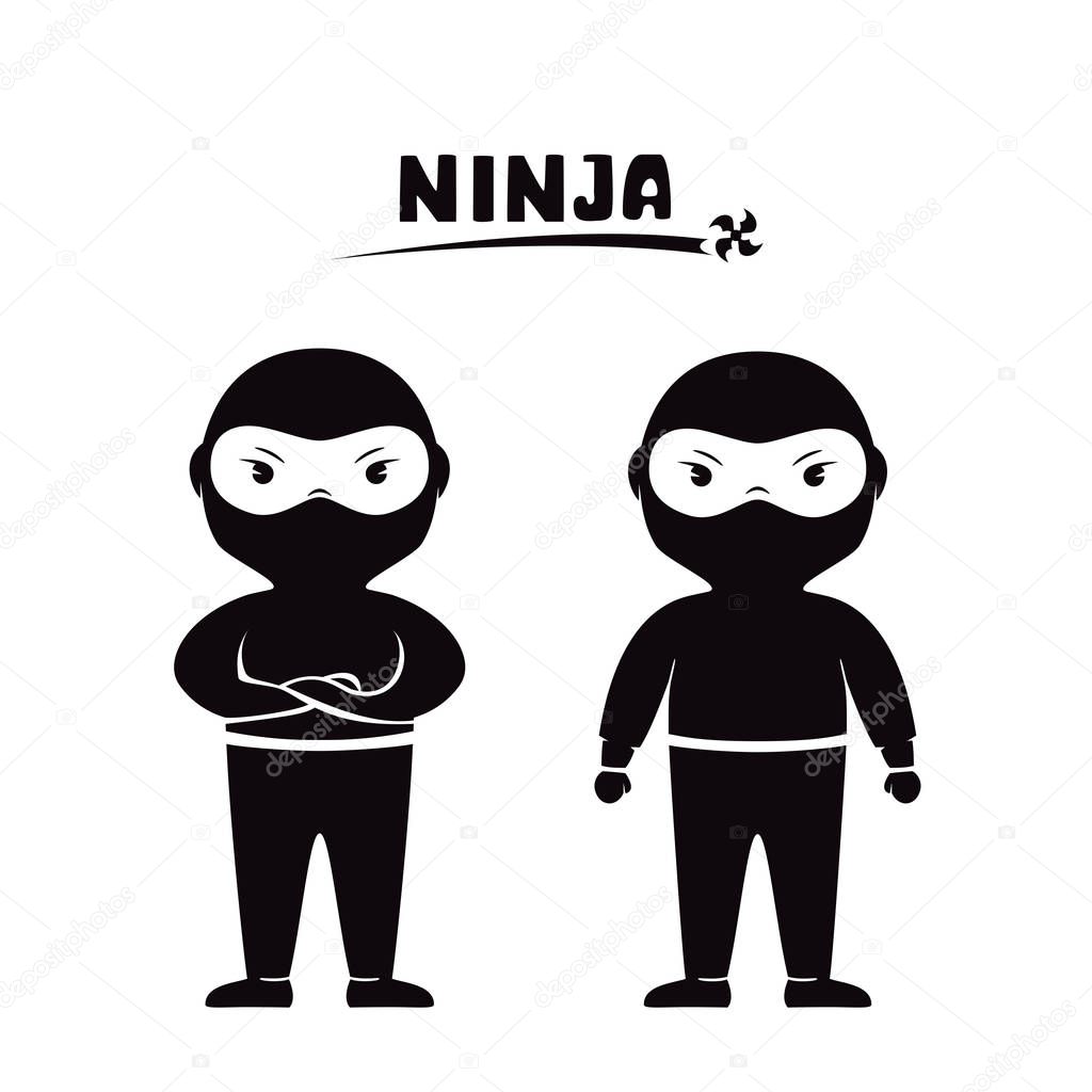 Two Ninja warrior. Black icons isolated on white background, illustration.