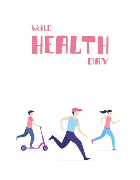 Mensen lopen in de Wereldgezondheidsdag op witte achtergrond — Stockvector