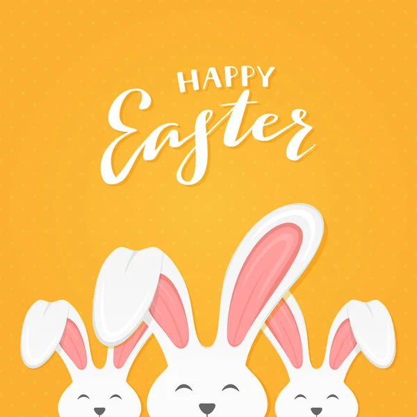Metin ile turuncu arka plan Happy Easter ve Bunny Ears — Stok Vektör