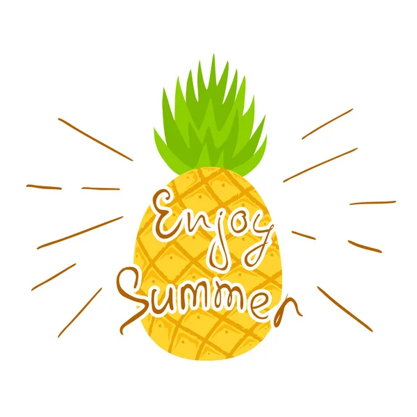 Ananas en belettering genieten zomer — Stockvector