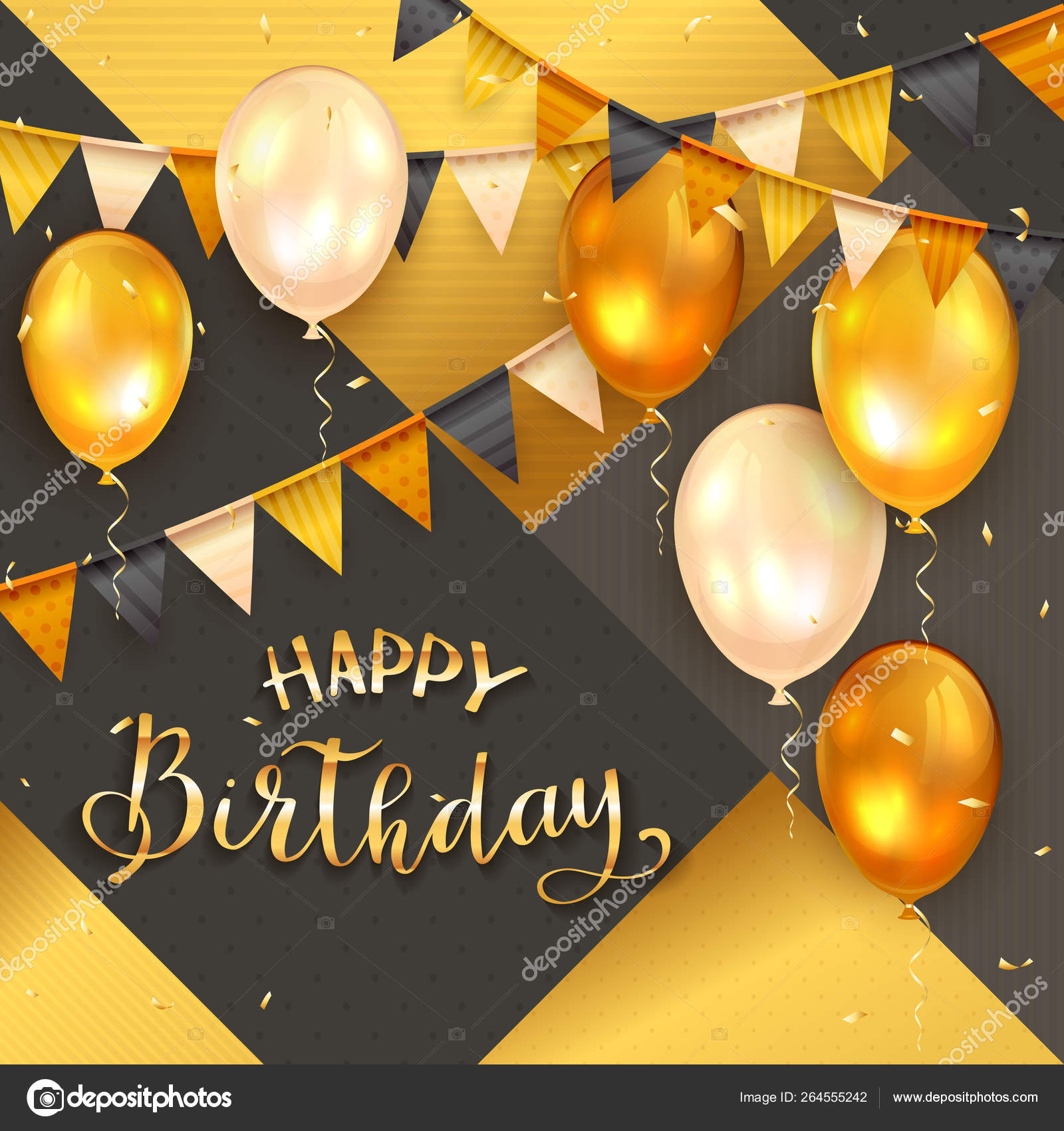 Golden Birthday Balloons on Black and Gold Background Stock Vector Image by losw 257701066