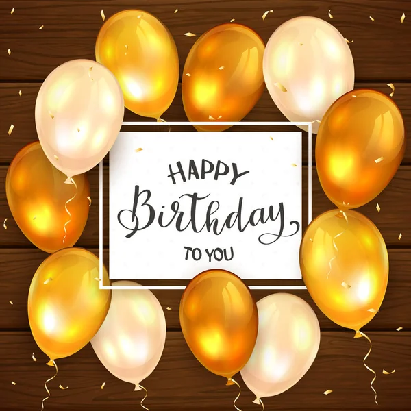 Ballons d'or et lettrage Joyeux anniversaire à vous sur Ba en bois — Image vectorielle