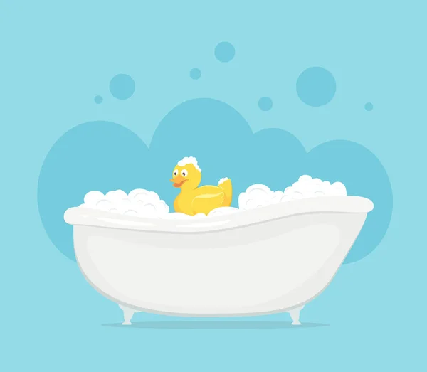 Pato de juguete amarillo en el baño — Vector de stock