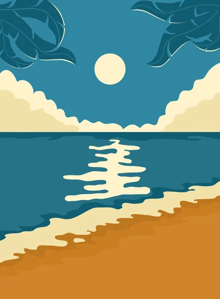 Póster retro con playa nocturna — Vector de stock