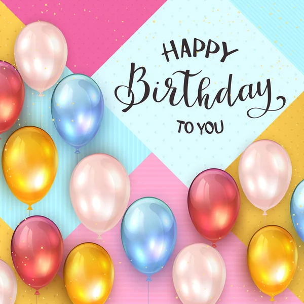 Fundo rosa e azul com balões de aniversário dourado — Vetor de Stock