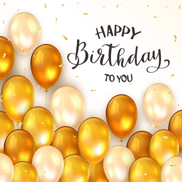 Globos de cumpleaños de oro y confeti sobre fondo blanco — Archivo Imágenes Vectoriales