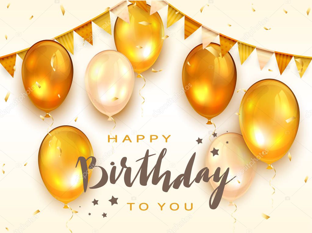 White Background with Golden Birthday Balloons
