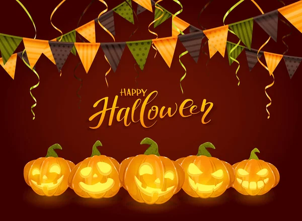 Joyeux Halloween avec des citrouilles et Pennants — Image vectorielle