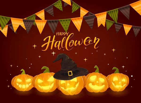 Texte Joyeux Halloween et citrouilles avec Pennants — Image vectorielle