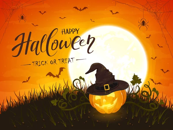 Halloween Pumpkin with Hat on Moon Background — Stock Illustration Halloween Pumpkin with Hat on Moon Background Royalty Free Stock Vectors