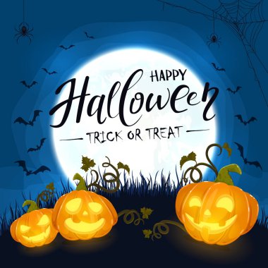 Gece Arka Plan Üç Halloween Pumpkins