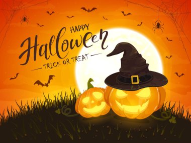 Ay Arka Plan İki Halloween Pumpkins