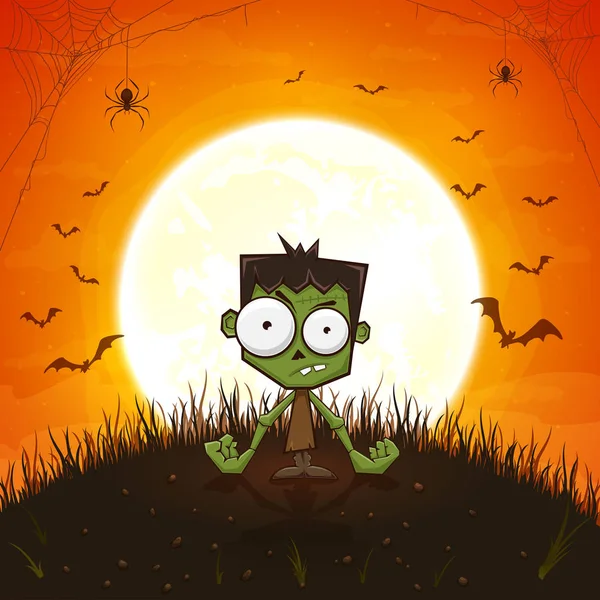 Halloween Zombie y arañas sobre fondo naranja — Archivo Imágenes Vectoriales