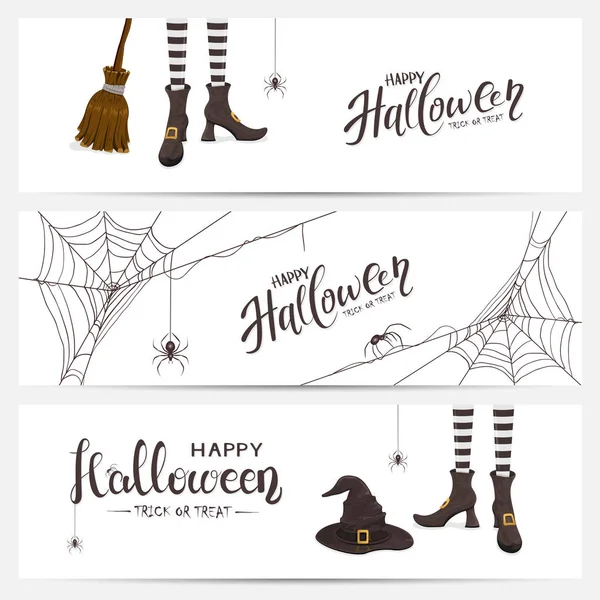Banners de Halloween com pernas de bruxa — Vetor de Stock