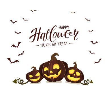 Yarasalar ile Beyaz Arka Plan Halloween Pumpkins