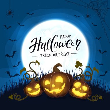 Ay ile Gece Cadılar Bayramı Arka Plan üzerinde Pumpkins