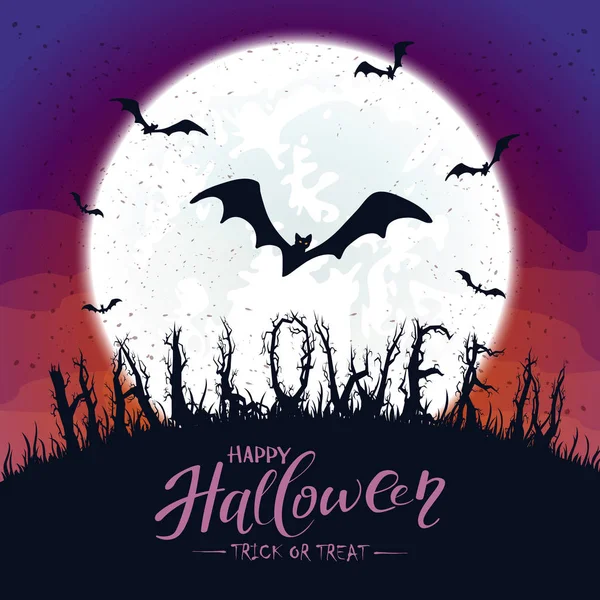 Halloween sfondo con pipistrello e luna — Vettoriale Stock