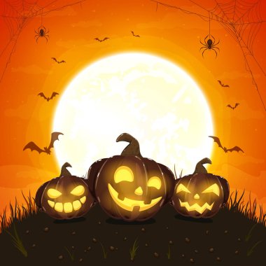 Turuncu Arka Plan örümcekler ile Dark Halloween Pumpkins