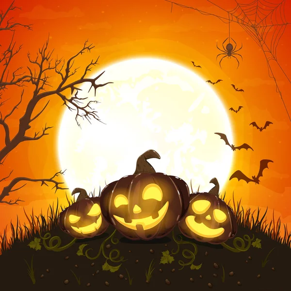 Pumpkins on Orange Halloween Background — Stock Vector