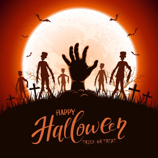 Halloween Background with Hand and Zombie — ストックベクタ