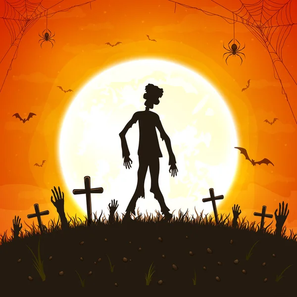 Sombre silhouette zombie sur fond orange — Image vectorielle