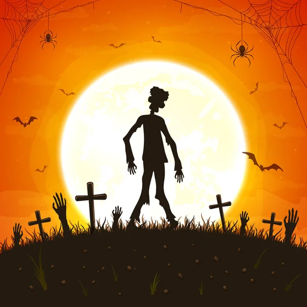 Dark Zombie Silhouette on Orange Background — Stock Illustration Dark Zombie Silhouette on Orange Background Stock Illustration