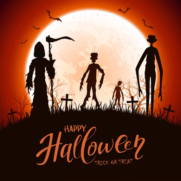 Fondo de Halloween con monstruos — Vector de stock