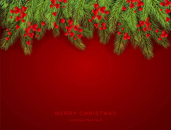 Cartas navideñas sobre fondo rojo con bayas de acebo — Vector de stock
