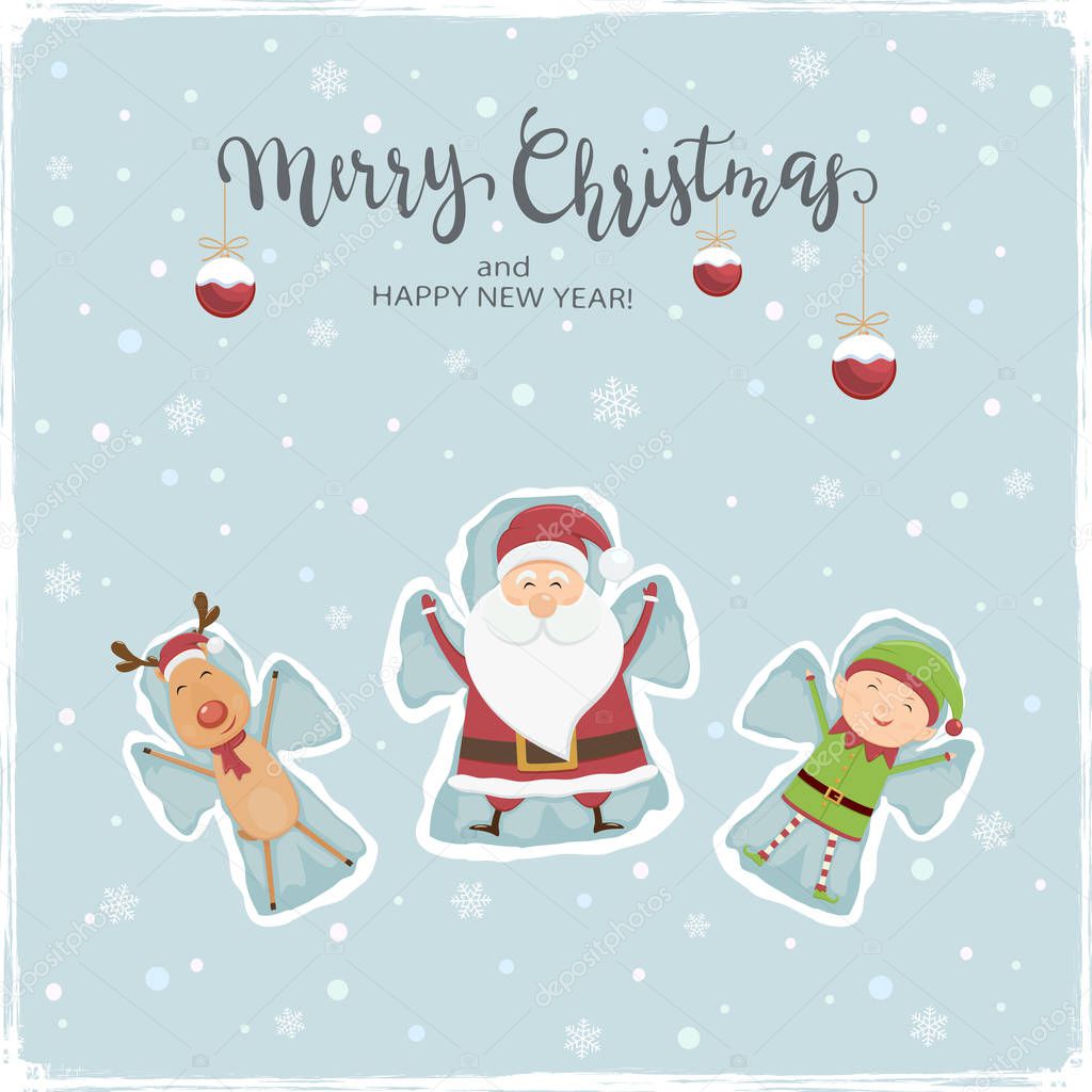 Santa with Deer and Elf Snow Angels