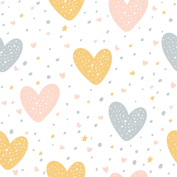 Seamless Pattern Hearts Dots Stars White Background Illustration Can Used — Stock Vector