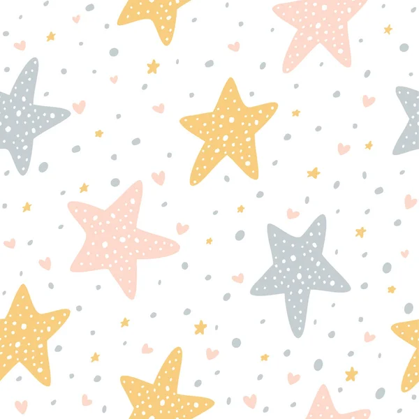 Seamless Pattern Stars Dots Hearts White Background Illustration Can Used — Stock Vector