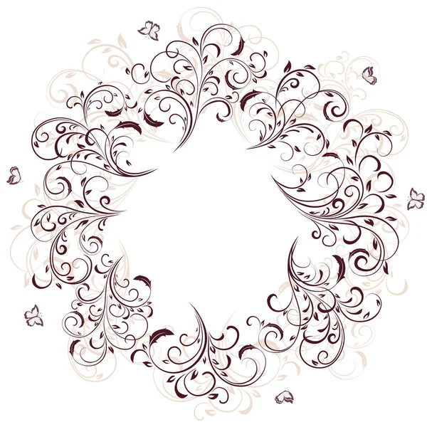 Abstraktní Květinový Ornament Motýlem Bílém Pozadí Zdobené Prvky Formě Kruhu — Stockový vektor