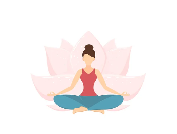 Chica Hace Yoga Meditación Hermosa Mujer Sentada Posición Loto Yoga — Vector de stock