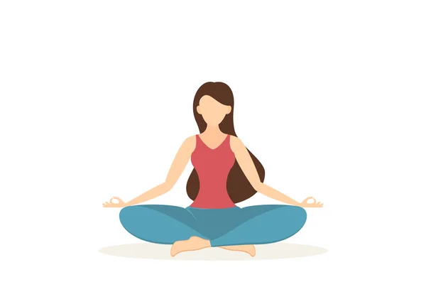 Girl Does Yoga Meditation Beautiful Woman Sitting Lotus Position Beauty — Stock Vector