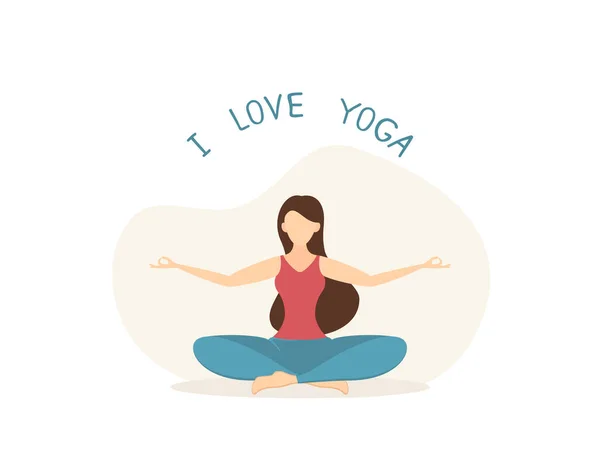 Girl Does Yoga Meditation White Background Beautiful Woman Sitting Lotus — Stock Vector
