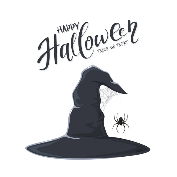 Tema Halloween Sombrero Bruja Negro Con Araña Tela Araña Aislada — Archivo Imágenes Vectoriales
