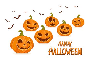 Beyaz arka planda yarasalarla izole edilmiş korkunç balkabakları ve 