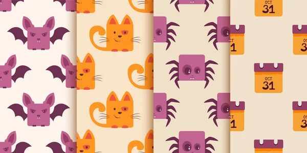 Nahtlose Hintergründe Mit Halloween Symbolen Muster Mit Fledermaus Katze Spinne — Stockvektor