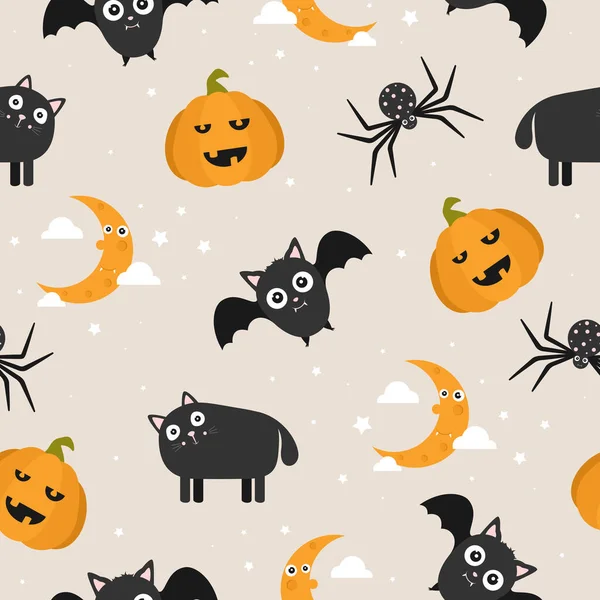 Fondo Sin Costuras Con Iconos Halloween Patrón Con Murciélago Gato — Archivo Imágenes Vectoriales