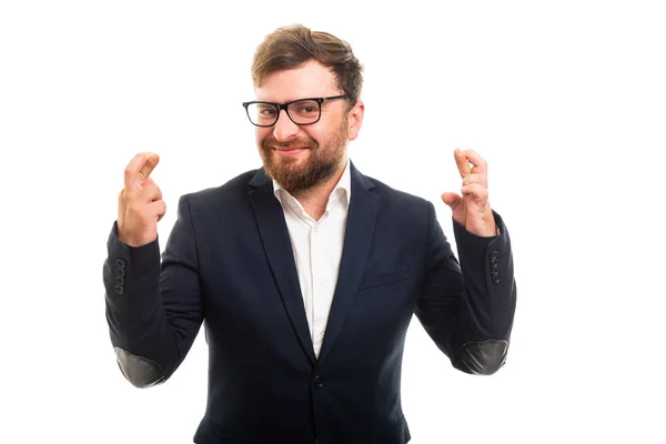 Porträt Eines Geschäftsmannes Mit Doppelter Daumen Geste Auf Weißem Hintergrund — Stockfoto
