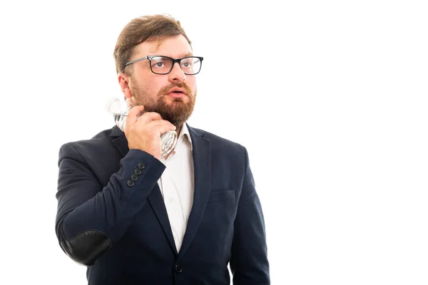 Porträt Eines Geschäftsmanns Der Mit Einer Flasche Wasser Kühlt Geste — Stockfoto