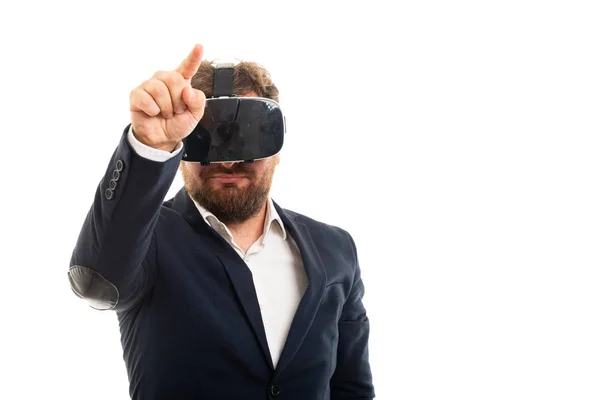 Portrét Firmy Rouchem Brýle Polohovací Neviditelné Touchscreen Izolovaných Bílém Pozadí — Stock fotografie