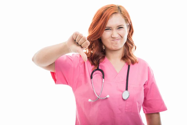 Portrait Young Female Doctor Stethoscope Showing Thumb Gesture Isolated White — Stock Photo, Image